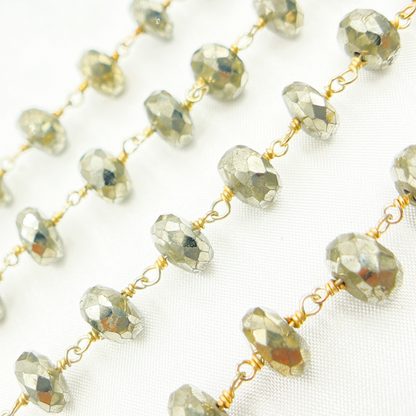Pyrite Rondel Faceted Gold Plated Wire Chain