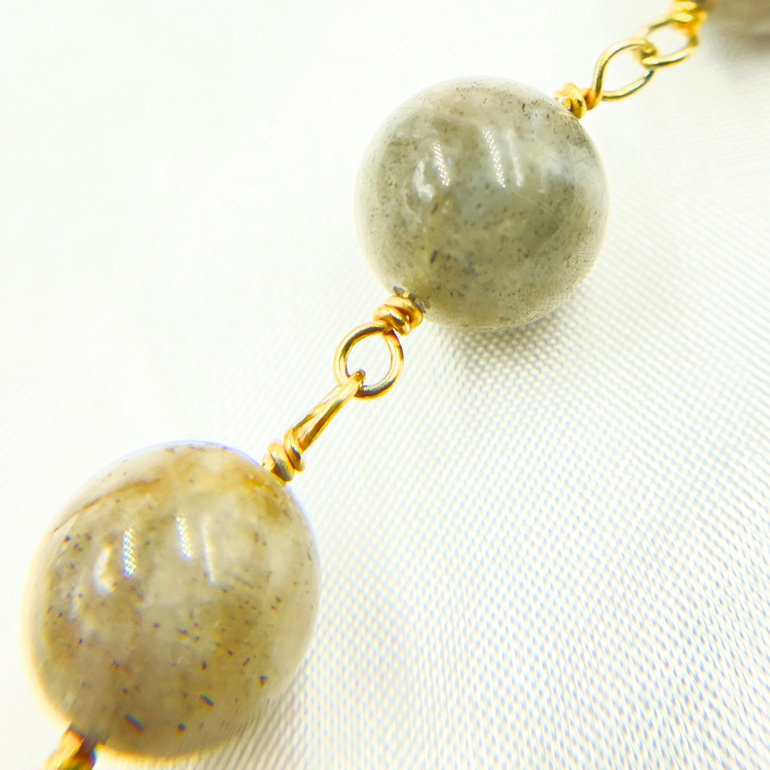 Labradorite Smooth Round Shape Gold Plated Wire Chain