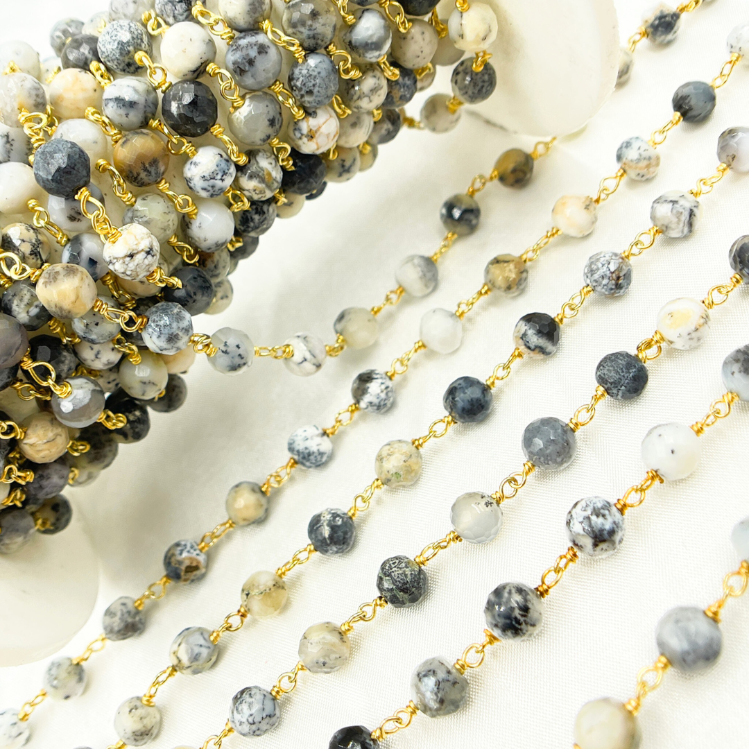 Dendrite Opal Round Shape Gold Plated Wire Chain