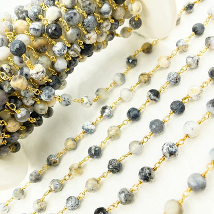 Dendrite Opal Round Shape Gold Plated Wire Chain