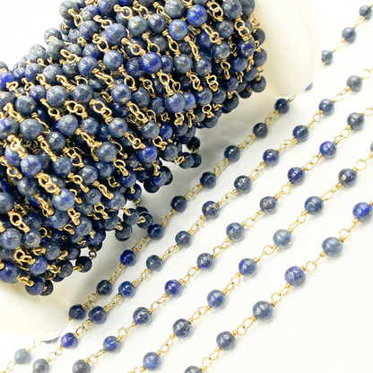 Lapis Lazuli Round Shape Gold Plated Wire Chain
