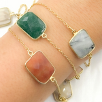 Load image into Gallery viewer, Multi Agate Rectangular Shape Bezel Gold Plated Connected Wire Chain. MAG2
