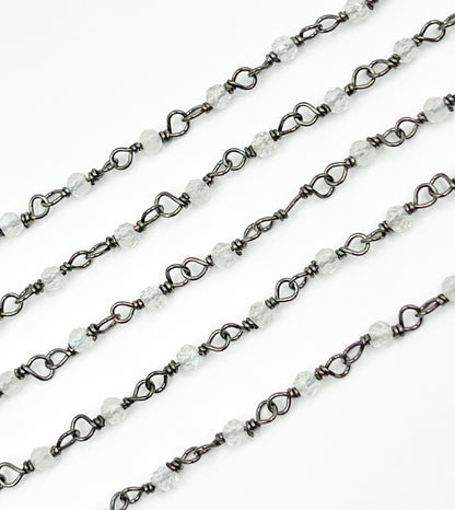 Rainbow Moonstone Wire Wrap Chain made with Black Rhodium 925 Sterling Silver.