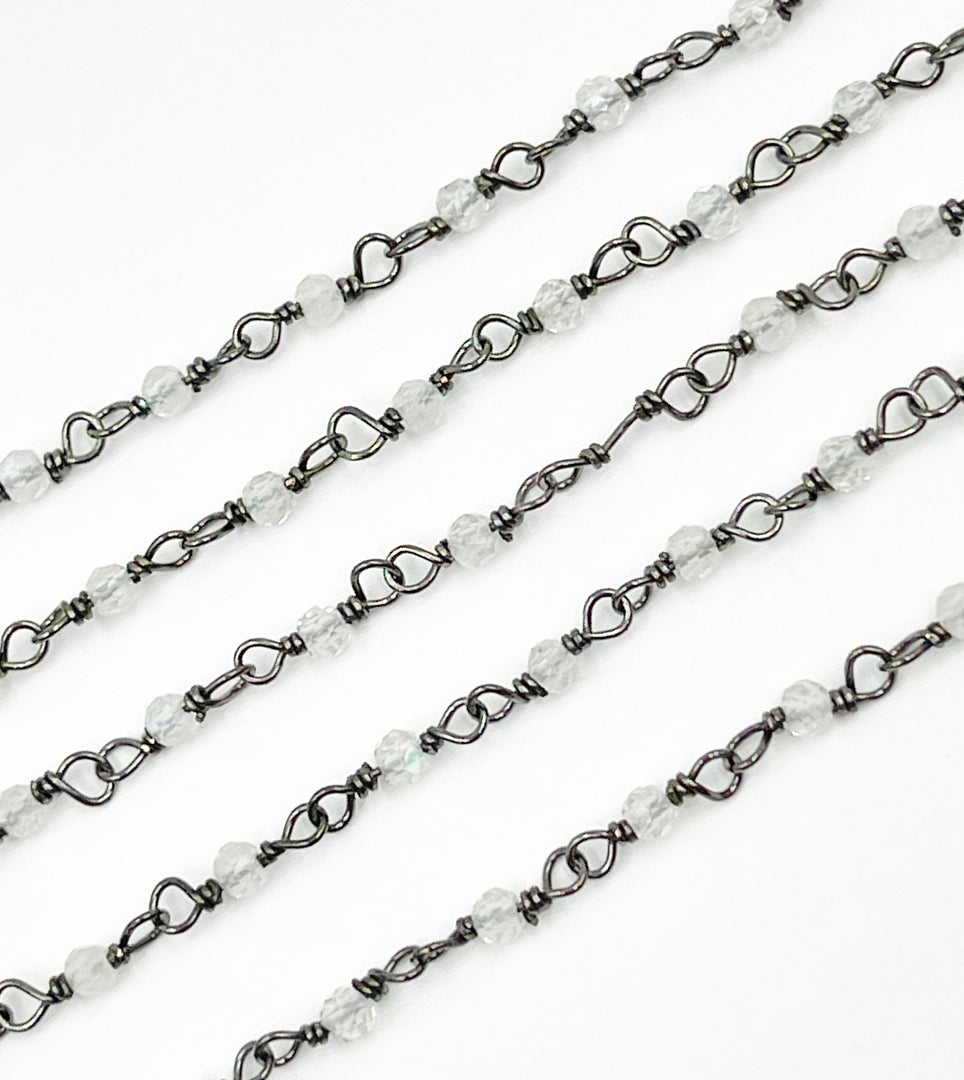 Rainbow Moonstone Wire Wrap Chain made with Black Rhodium 925 Sterling Silver. MS31