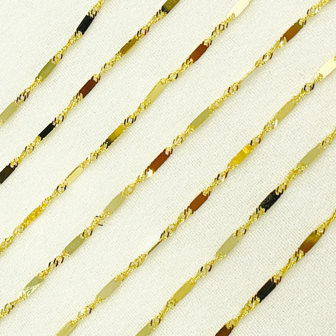 14K Solid Yellow Gold Bars and Singapore Chain