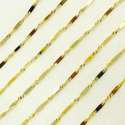 14K Solid Yellow Gold Bars and Singapore Chain