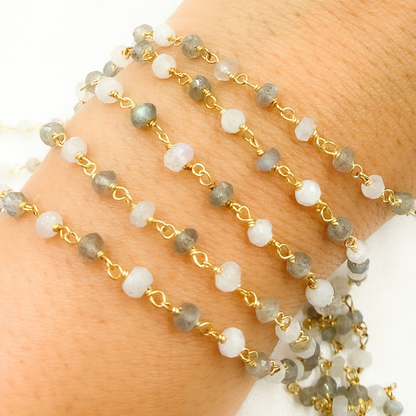 Labradorite & Moonstone Gold Plated 925 Sterling Silver Wire Chain.