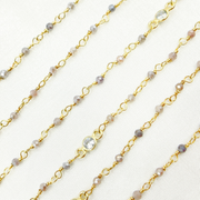 Coated Multi Moonstone & CZ Gold Plated Wire Chain