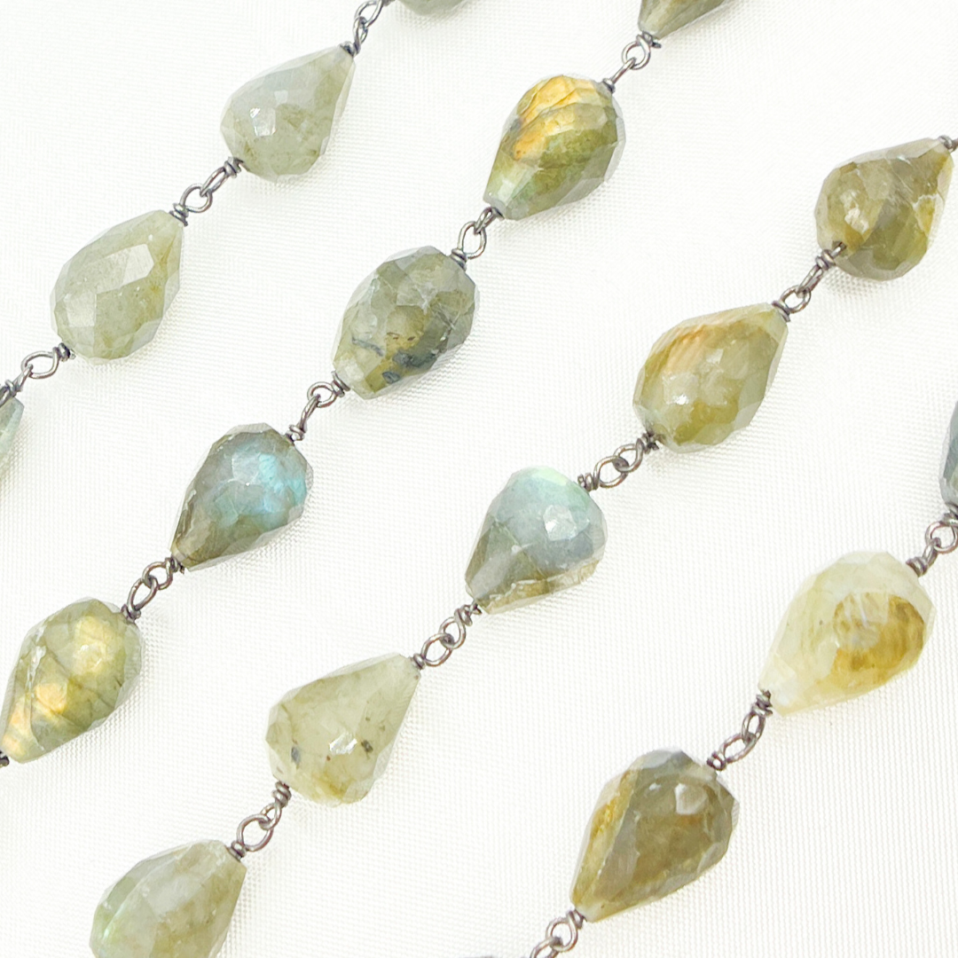 Labradorite Tear Drop Shape Oxidized Wire Chain. LAB92