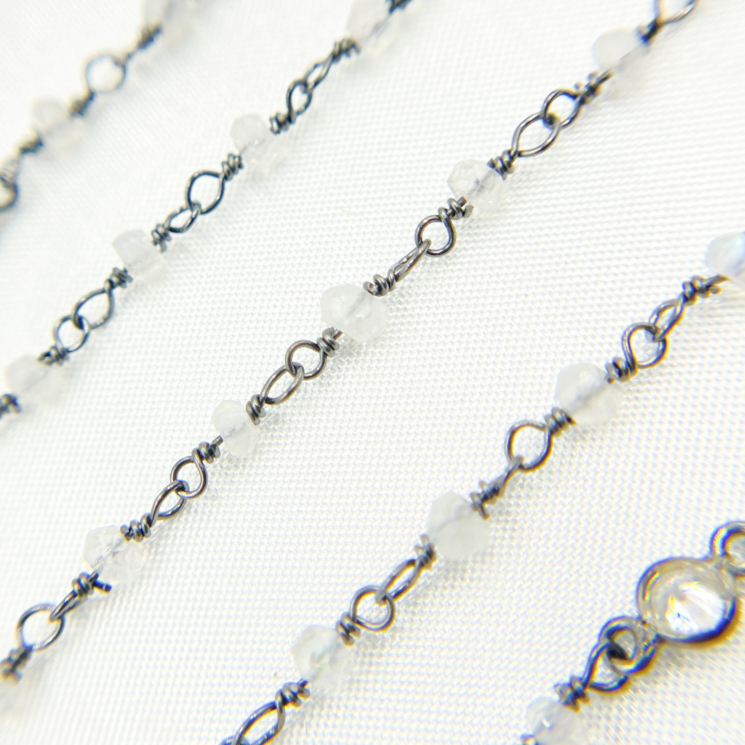 Rainbow Moonstone Oxidized Wire Chain. MS47