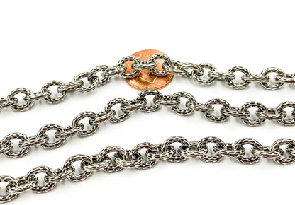 Oxidized 925 Sterling Silver Hammered Oval Link Chain. 7OX