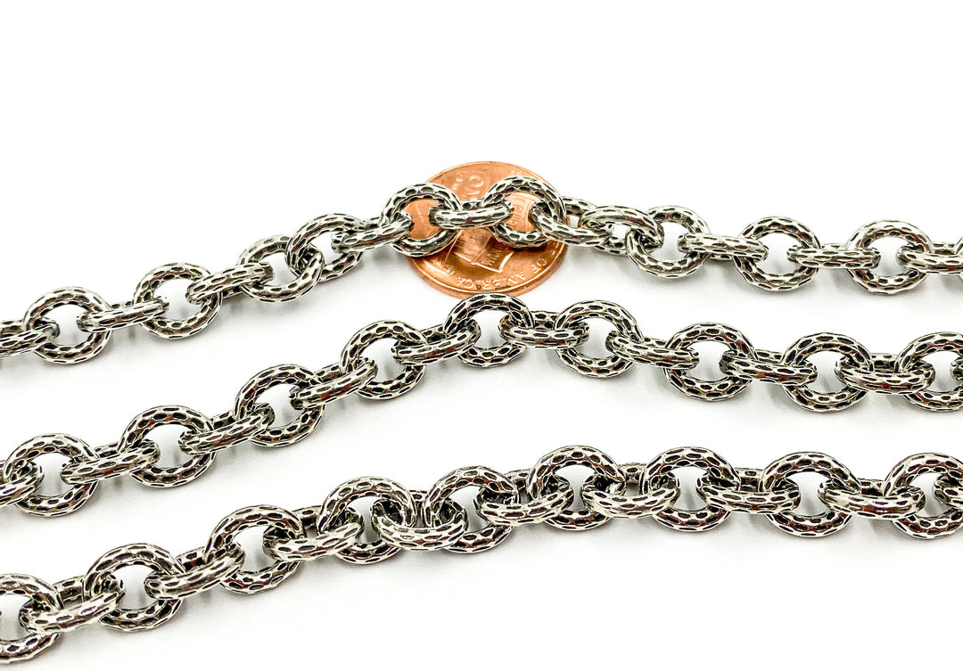 Oxidized 925 Sterling Silver Hammered Oval Link Chain. 7OX