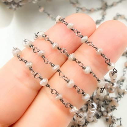 Coated Siloni Peach Moonstone 925 Sterling Silver Wire Chain.