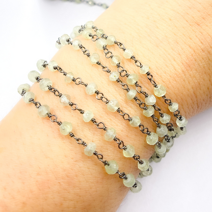 Prehnite Oxidized 925 Sterling Silver Wire Chain