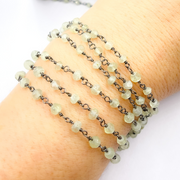 Prehnite Oxidized 925 Sterling Silver Wire Chain