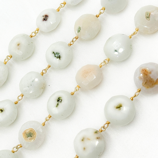 Solar Quartz Coin Shape Gold Plated Wire Chain