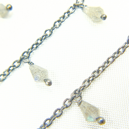 Labradorite Drop Dangle Oxidized Wire Chain.
