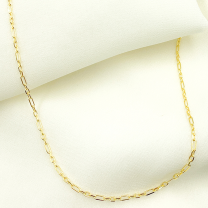 14K Solid Gold Paperclip Long & Short Link Chain