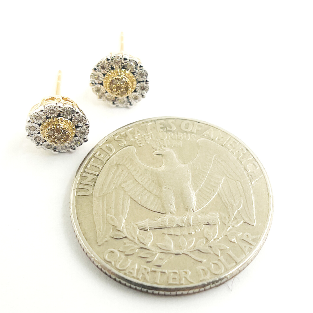 14K Solid Gold and Diamonds Circle Earrings.