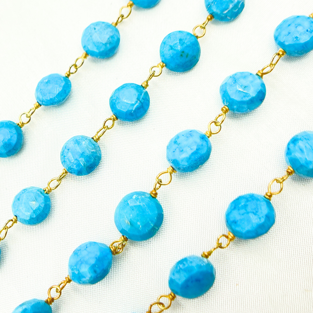Turquoise Coin Shape Gold Plated Wire Chain