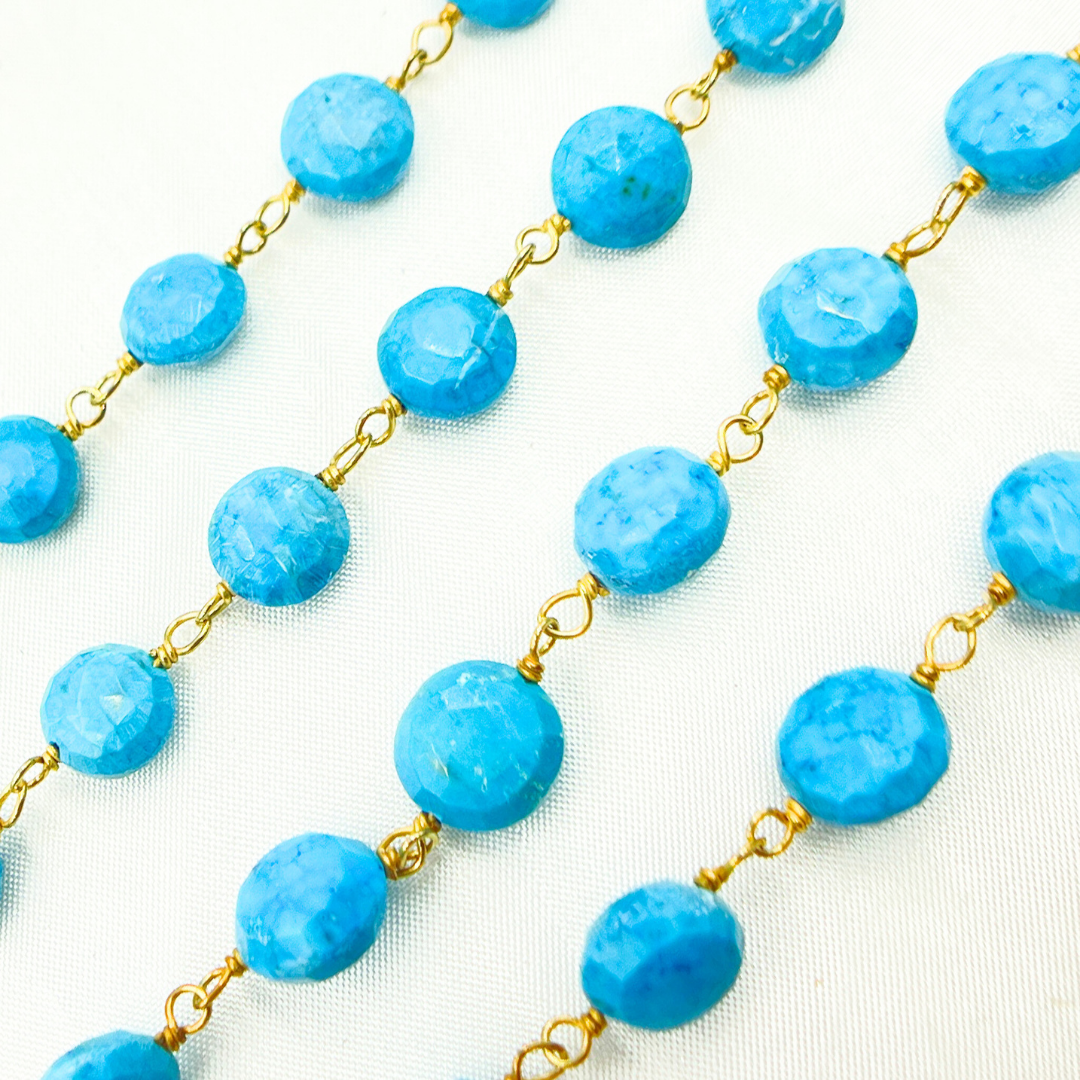 Turquoise Coin Shape Gold Plated Wire Chain. TRQ24