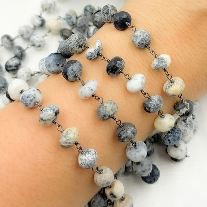 Dendrite Opal Oxidized 925 Sterling Silver Wire Chain