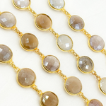 Load image into Gallery viewer, Coated Light Grey Round Shape Bezel Gold Plated Wire Chain. CMS115

