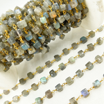 Load image into Gallery viewer, Labradorite Cube Shape Gold Plated Wire Chain. LAB76
