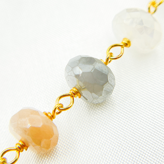 Coated Multi Moonstone Gold Plated Wire Chain.