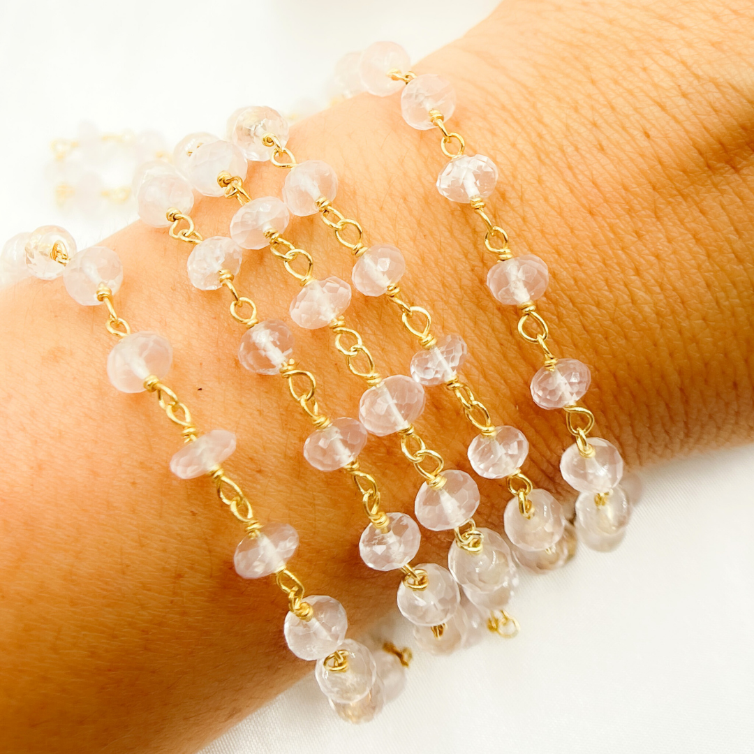Rose Quartz Gold Plated 925 Sterling Silver Wire Chain