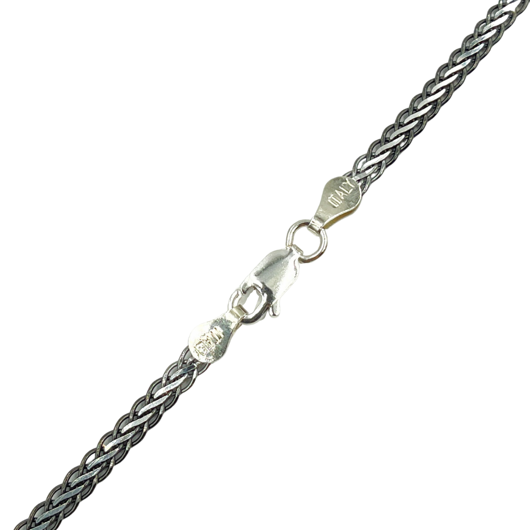 925 Sterling Silver & Black Rhodium Flat Wheat Necklace. 0502213SBNecklace