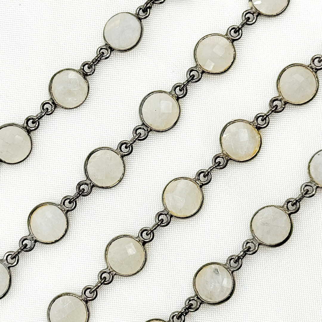 White Moonstone Round Shape Bezel Oxidized Wire Chain