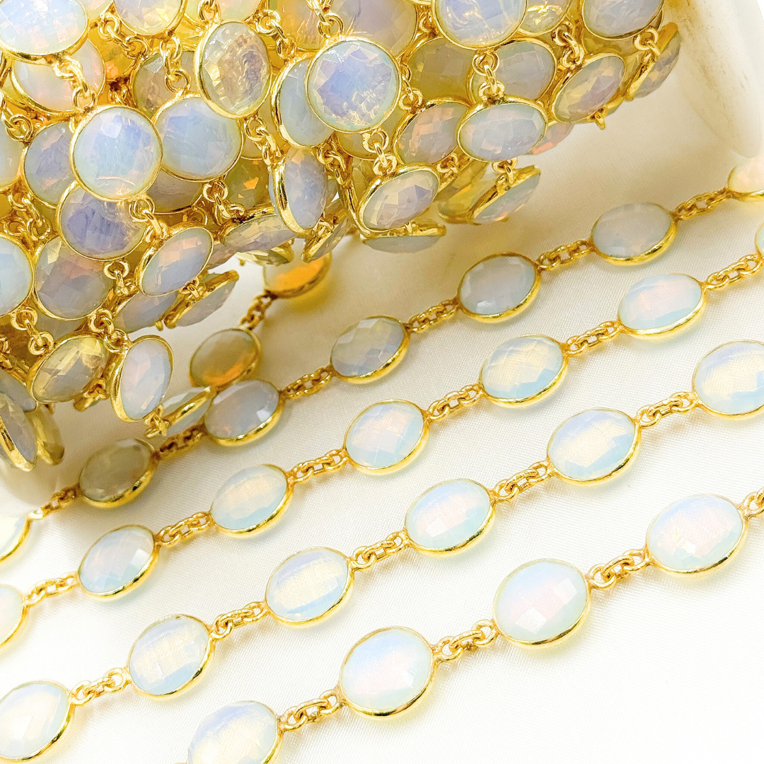 Opalite Round Shape Bezel Gold Plated Wire Chain