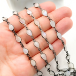 Load image into Gallery viewer, White Moonstone Pear Shape Bezel Oxidized Wire Chain. WMS40
