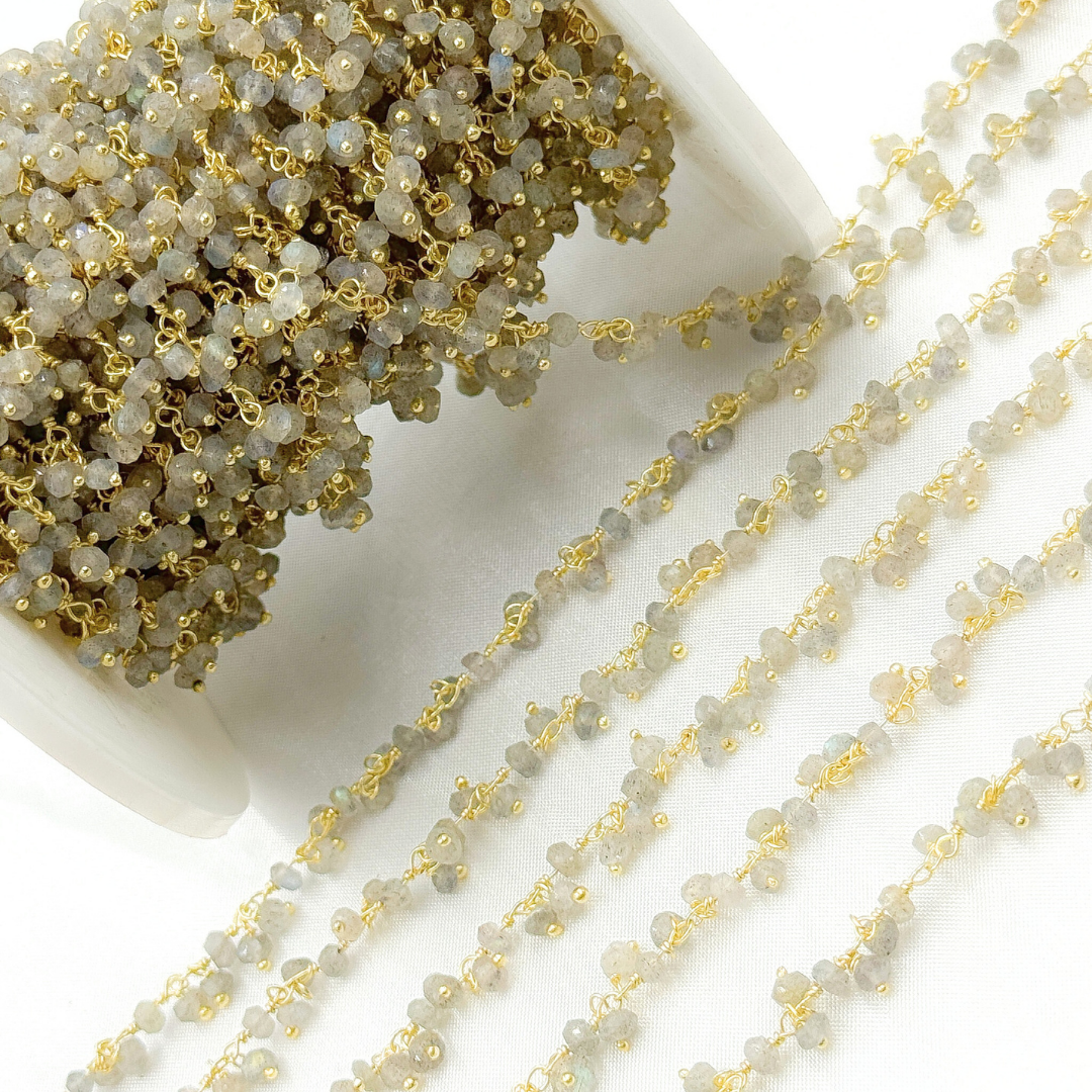 Labradorite Cluster Dangle Gold Plated Wire Chain.