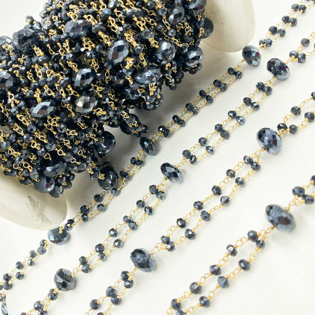 Coated Black Spinel Gold Plated Wire Chain.