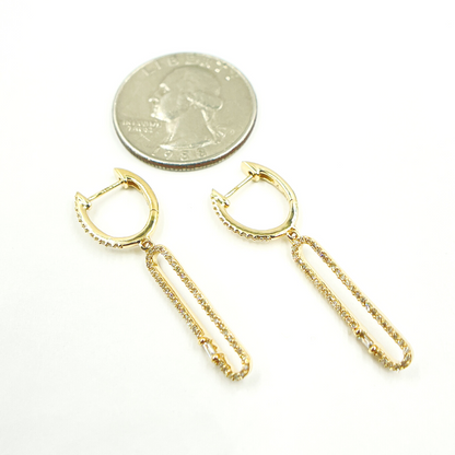 14K Solid Gold and Diamonds Oval Link Dangle Earrings