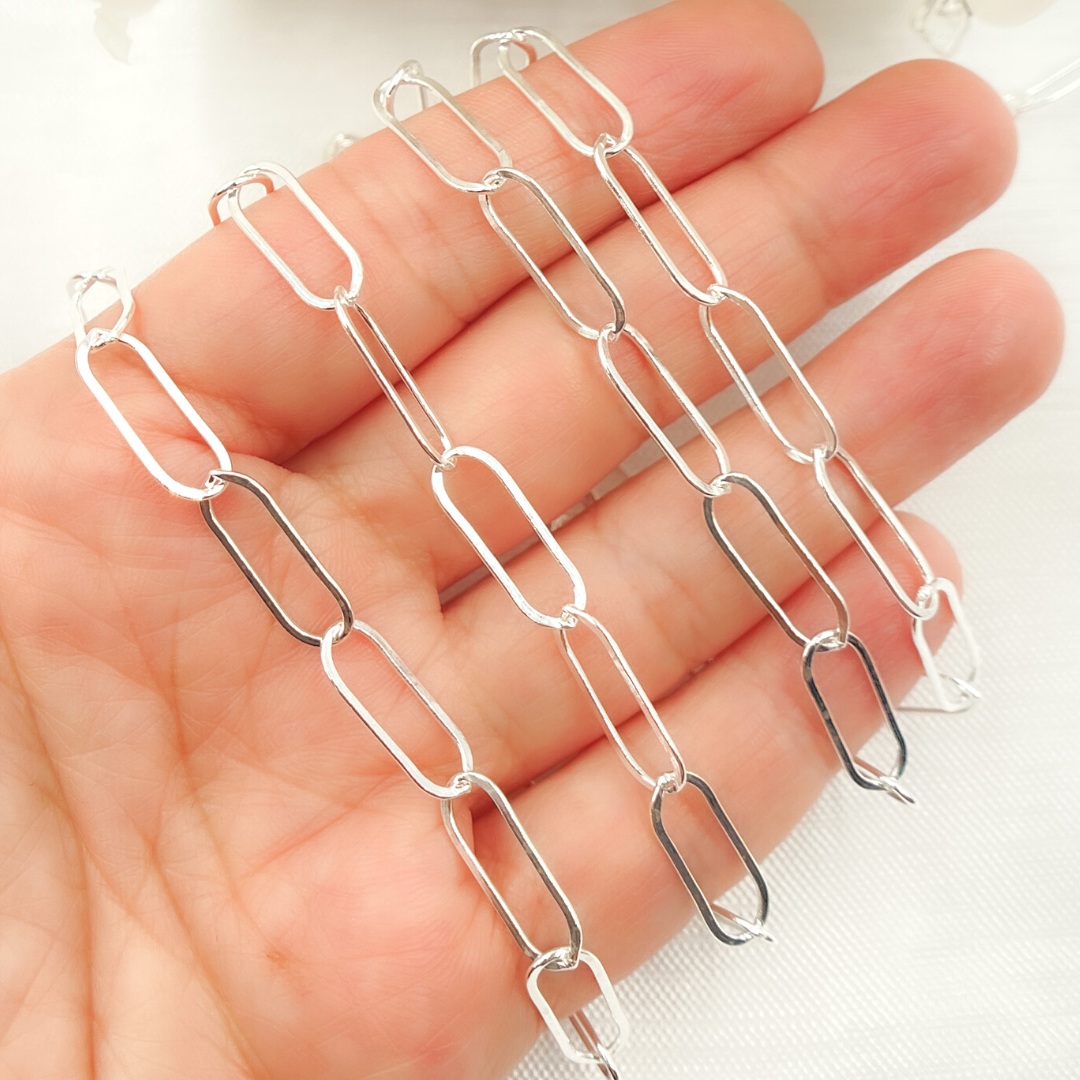925 Sterling Silver Paperclip Flat Link Chain. 
