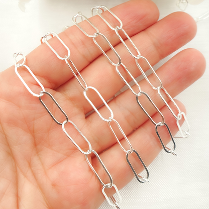 925 Sterling Silver Paperclip Flat Link Chain. 
