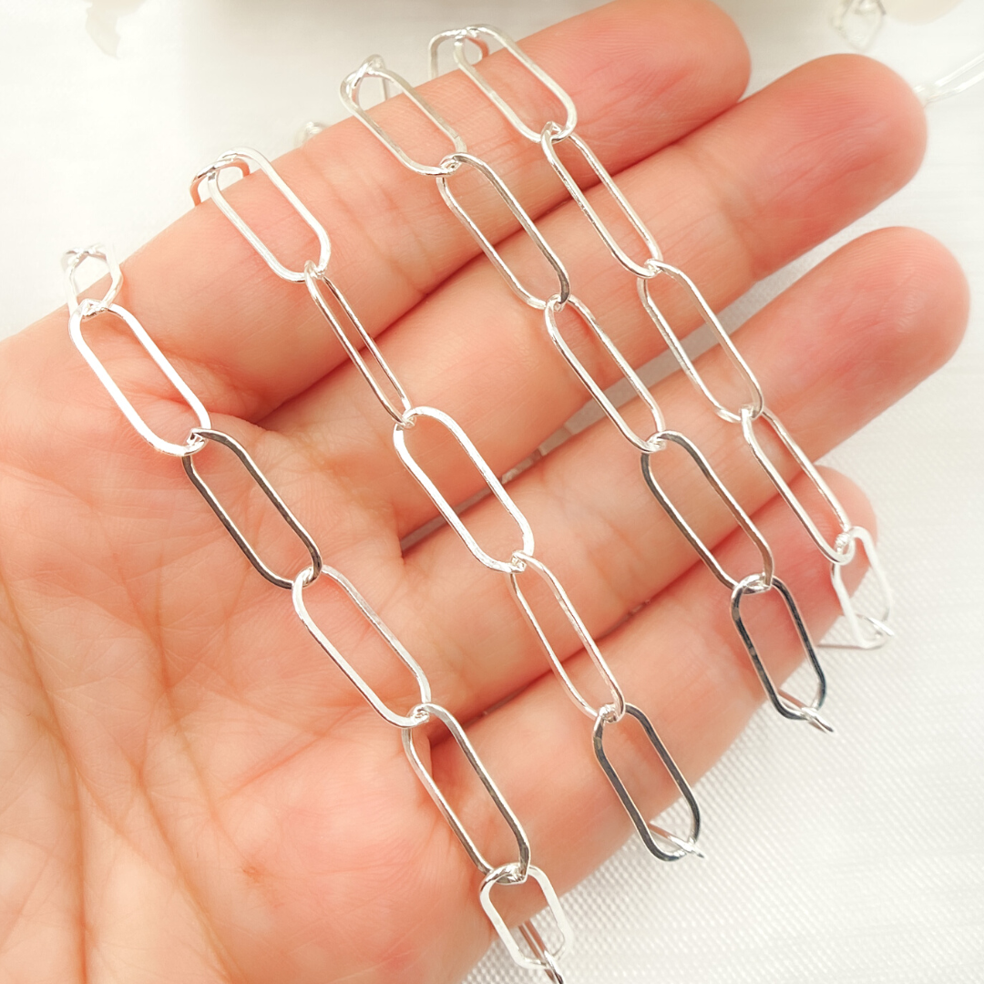 925 Sterling Silver Paperclip Flat Link Chain. 768FSS