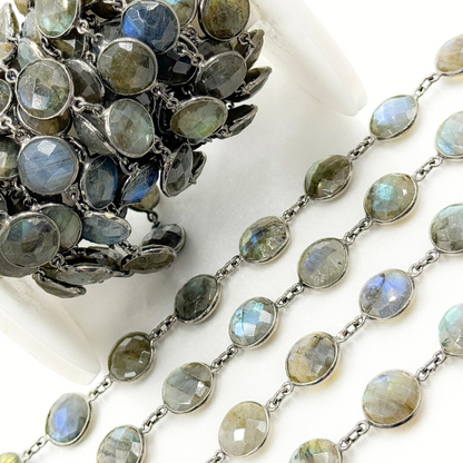 Labradorite Round Shape Bezel Oxidized Wire Chain