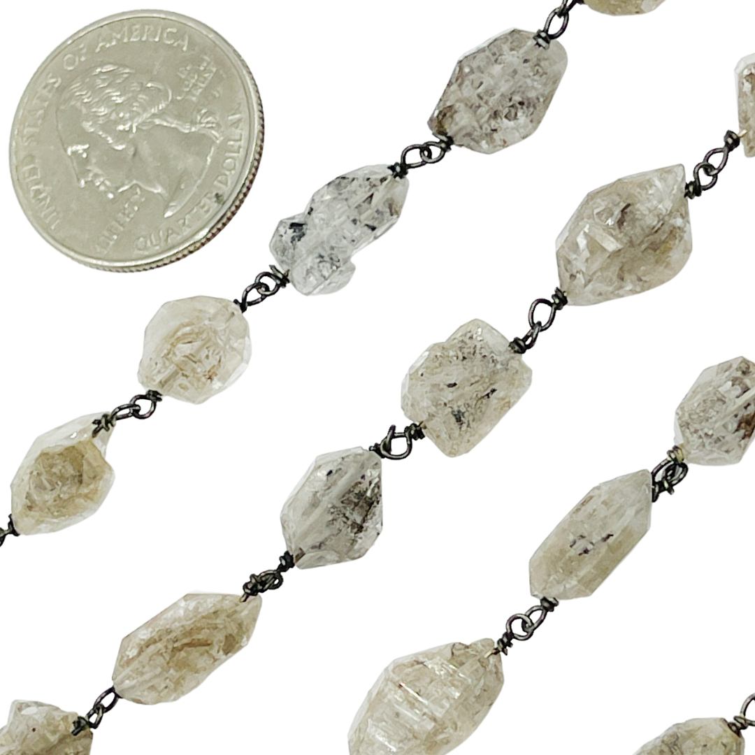 Diamond Quartz Organic Shape Oxidized Wire Chain.