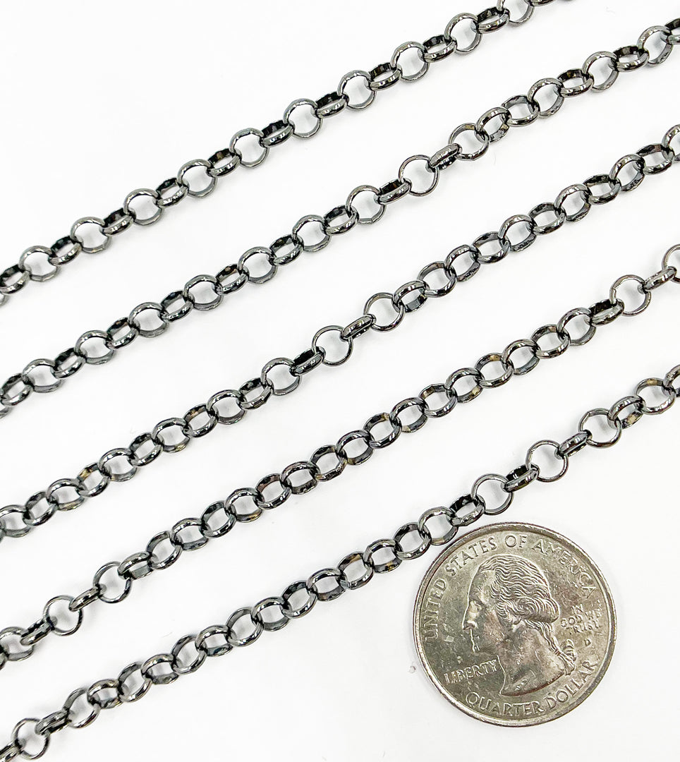 Black Rhodium 925 Sterling Silver Rolo Link Chain. V89BR