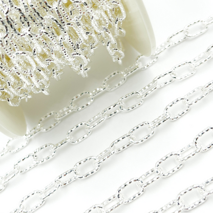 Sterling Silver Round Diamond Cut Paperclip Chain