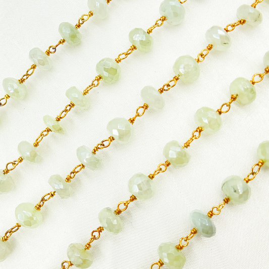 Coated Prehnite Gold Plated Wire Chain