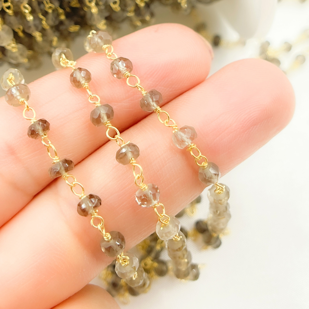 Smoky Quartz Gold Plated Wire Chain