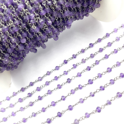 Amethyst Gemstone Oxidized 925 Sterling Silver Wire Chain