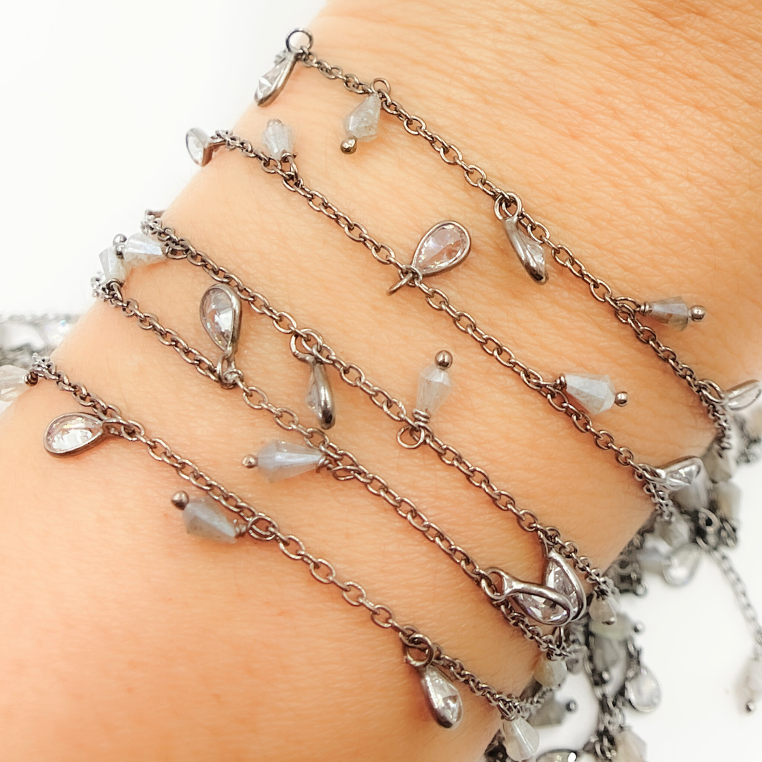 Coated Labradorite & CZ Dangle Chain