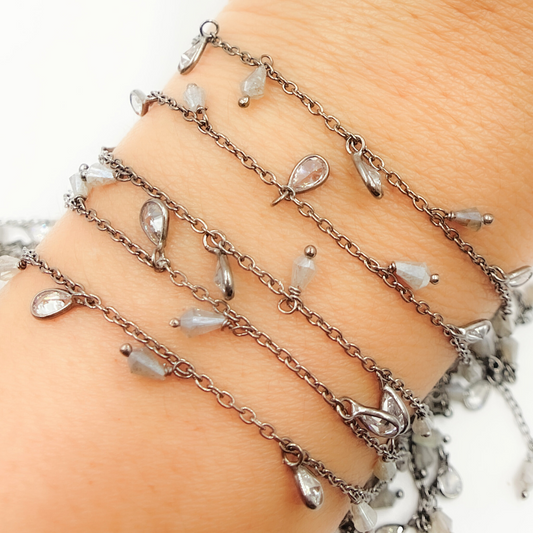 Coated Labradorite & CZ Dangle Chain