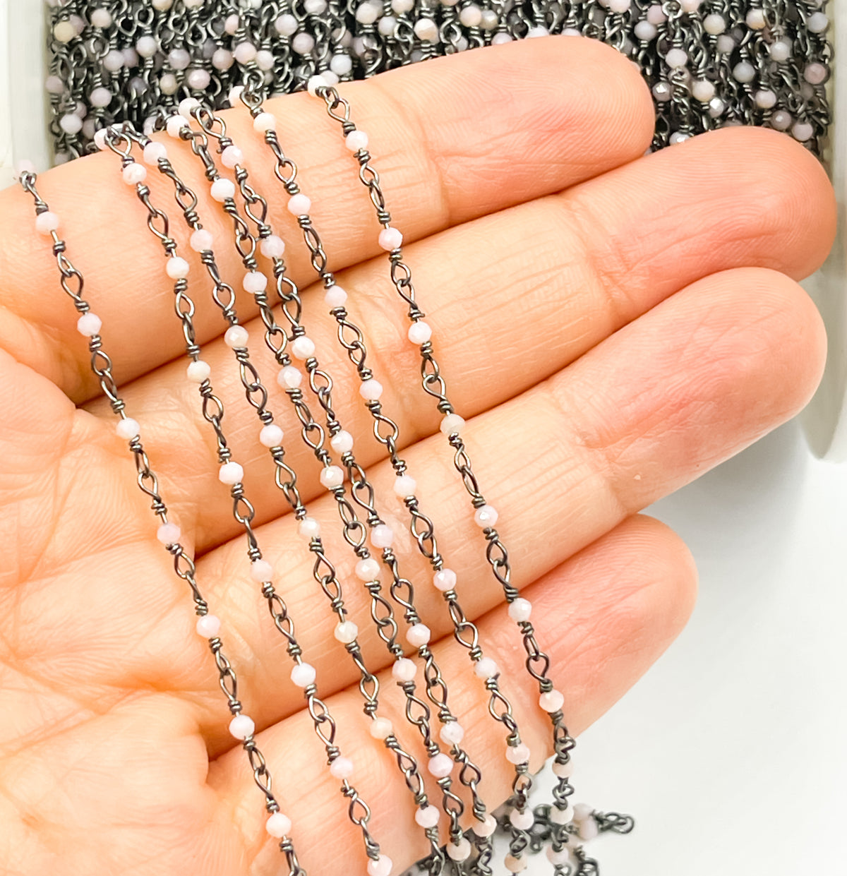 Pink Opal faceted Roundel Wire Wrapped Chain
